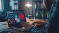 Man working on laptop with data and graph charts