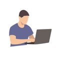 Man working with laptop, flat design isolated vector illustration