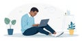 Man Working on Laptop Flat Illustration, Home Office, Remote Work, Productivity Remote work, digital nomad Royalty Free Stock Photo