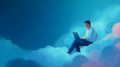 Man Working on Laptop Sitting on Cloud â Cloud Computing and Digital Technology Concept Royalty Free Stock Photo