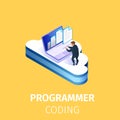 Programmer Writing Code on Computer at Large Cloud