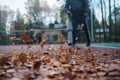 Man working with leaf blower