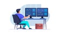 Man working on multiple computer monitors, efficient multitasking, vector design Generative AI Royalty Free Stock Photo