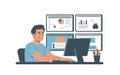 Man working on multiple computer screens with charts Royalty Free Stock Photo