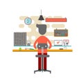 Man working in the office as computer technician. flat design vector.computer design Royalty Free Stock Photo