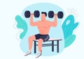 Man working out with dumbbells flat color vector faceless character Royalty Free Stock Photo