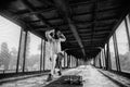 Man working out at old train station Royalty Free Stock Photo