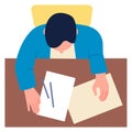 Man working at paper document on table top view Royalty Free Stock Photo