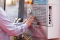 Man working at programmable machine Royalty Free Stock Photo