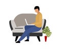 Man working remotely at home flat color vector faceless character Royalty Free Stock Photo