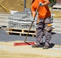 Man is working at the road construction Royalty Free Stock Photo