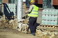 Man is working at the road construction Royalty Free Stock Photo