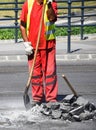 Man is working at the road construction Royalty Free Stock Photo
