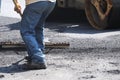 Man working on road construction site Royalty Free Stock Photo
