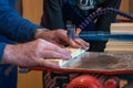 Man working with scroll saw Royalty Free Stock Photo