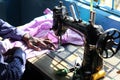 Man is working with sewing machine in Kumrokhali, India Royalty Free Stock Photo