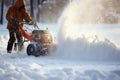 Man working with snow blower. Generative AI Royalty Free Stock Photo