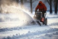 Man working with snow blower. Generative AI Royalty Free Stock Photo