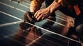 Man is working on a solar panel