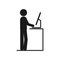 Man Working at Standing vector Desk. man working at the office on the computers Royalty Free Stock Photo