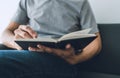 Man working or studying with book . Business and education concept Royalty Free Stock Photo