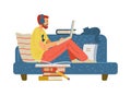 Man working or studying remotely at home, flat vector illustration isolated. Royalty Free Stock Photo