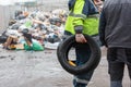 Man in working suit at landfill Royalty Free Stock Photo