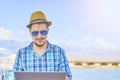 A man is working on vacation. Royalty Free Stock Photo