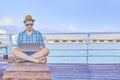 A man is working on vacation. Royalty Free Stock Photo