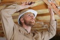 man working on wood structrure Royalty Free Stock Photo