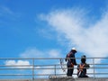 Man Working on the Working at height on construction site Royalty Free Stock Photo