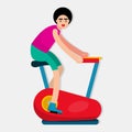 Man workout using stationary bike vector illustration in flat style