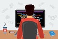 Man at workplace with computer coding Royalty Free Stock Photo