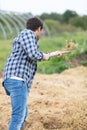 man works with hey on farm Royalty Free Stock Photo