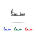 man works with a lawn mower icon. Elements of garden in multi colored icons. Premium quality graphic design icon. Simple icon for Royalty Free Stock Photo