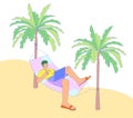 Man works remotely lying on a hammock Royalty Free Stock Photo