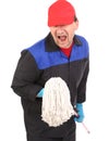 Man in workwear with mop. Royalty Free Stock Photo