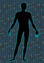 Artificial Intelligence.Silhouette of a human body on a black background program binary code. It can illustrate