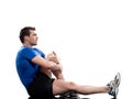 man Worrkout Posture Yoga Marichyasana stretching workout posture by a man on studio white background