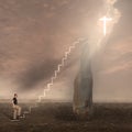 Man worshiping God. Cross appears in Heaven Royalty Free Stock Photo