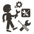 Man with Wrench Icon. Vector Tools Symbols Royalty Free Stock Photo