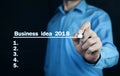 Man writing business idea 2018 on screen. Royalty Free Stock Photo