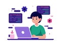 A man writing code on laptop flat illustration Royalty Free Stock Photo