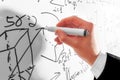 Man writing complex math formulas on whiteboard. Mathematics and science Royalty Free Stock Photo