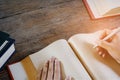 Man writing pen in book Royalty Free Stock Photo