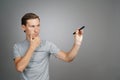 Man writing something with marker on glass board. Royalty Free Stock Photo