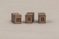 Man written by wooden cube letters