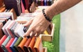 man& x27;s hand choose wallets, shopping in market Royalty Free Stock Photo