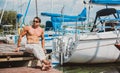 Man at yacht club, relax time Royalty Free Stock Photo