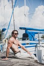 Man at yacht club, relax time Royalty Free Stock Photo